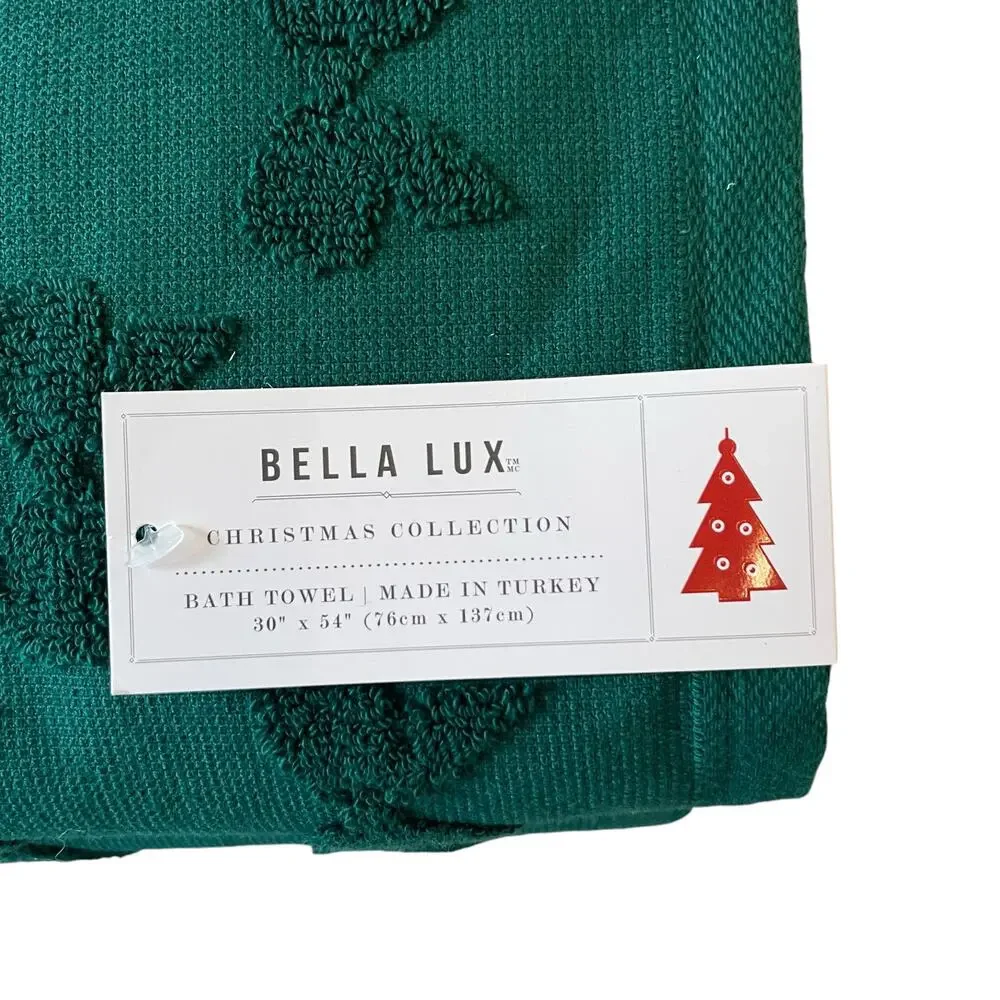 Bella Lux Christmas Bows Bath Towel Set of 2 Chic Holiday Green Bathroom Decor